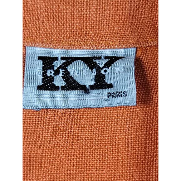 KY Creation Linen T Unique Orange Button Down Shirt Long Sleeve - Picture 2 of 12
